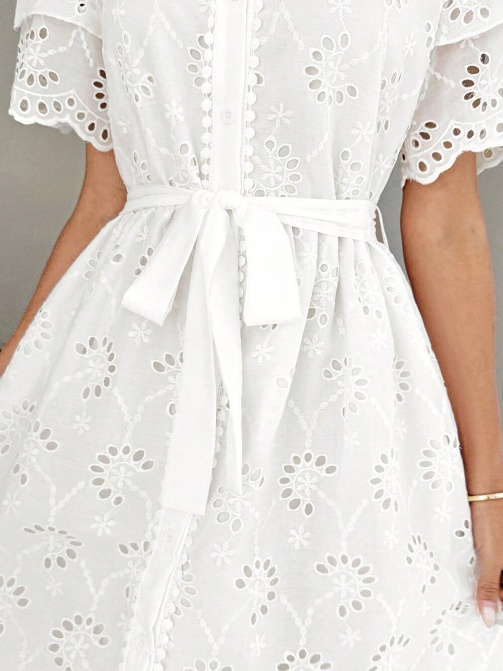 White Boho Women's Casual Embroidered Collar Dress - Picture 6 of 8